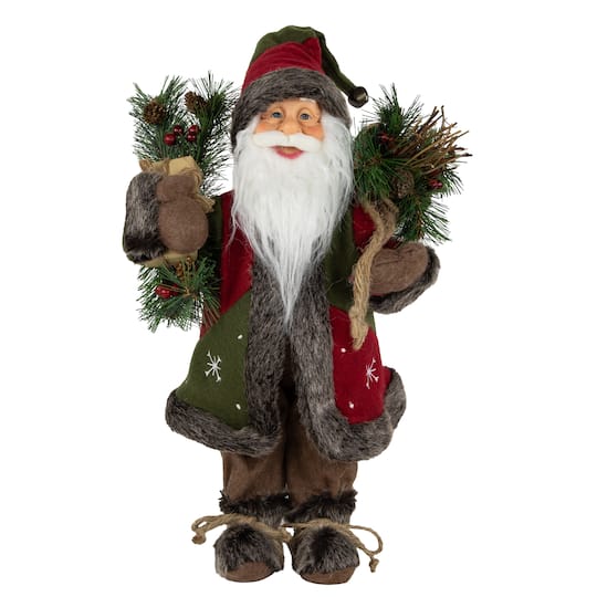 16" Country Rustic Standing Santa Claus with Knitted Snowflake Jacket